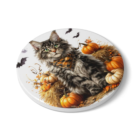 Maine Coon Cat - Autumn Cat Ceramic Coaster, Cute Halloween Decor, Pet Lover Gift, Coasters for Fall, Home & Kitchen Decoration Rainbow Chaos Art Studio