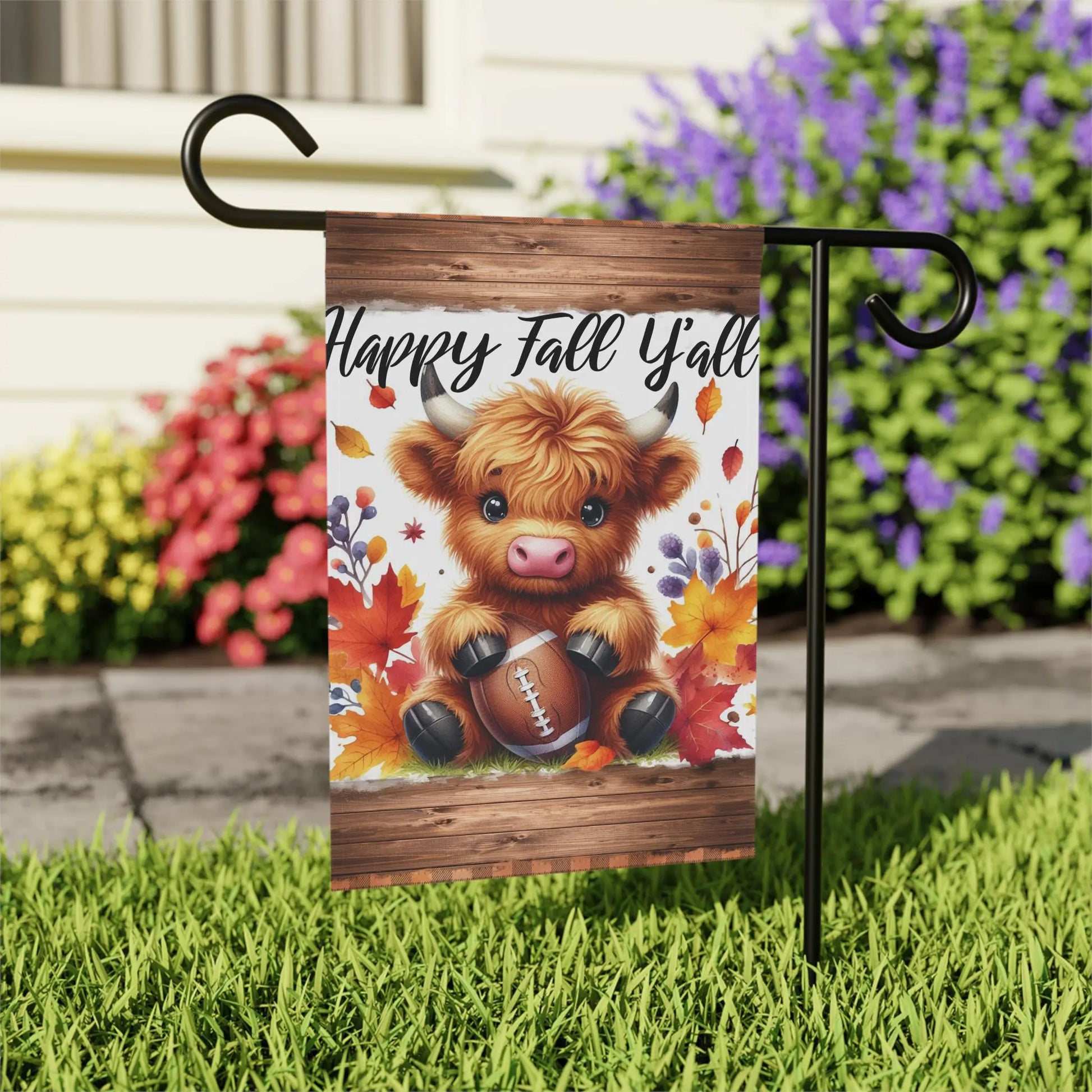 Fall Farmhouse Garden Banner, Cute Cow Decor, Autumn Yard Flag, Happy Fall Y'all, Seasonal Outdoor Decor, Harvest Welcome Sign Rainbow Chaos Art Studio