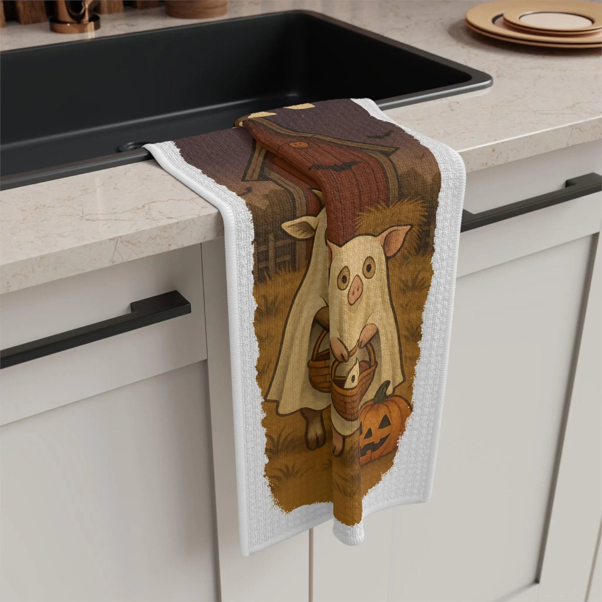 Halloween Farmhouse Tea Towel: Boo at the Barn Kitchen Decor Rainbow Chaos Art Studio