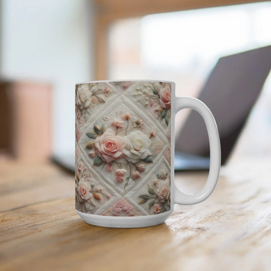Romantic Floral Coffee Mug: Vintage Style Ceramic Drinkware Rainbow Chaos Art Studio