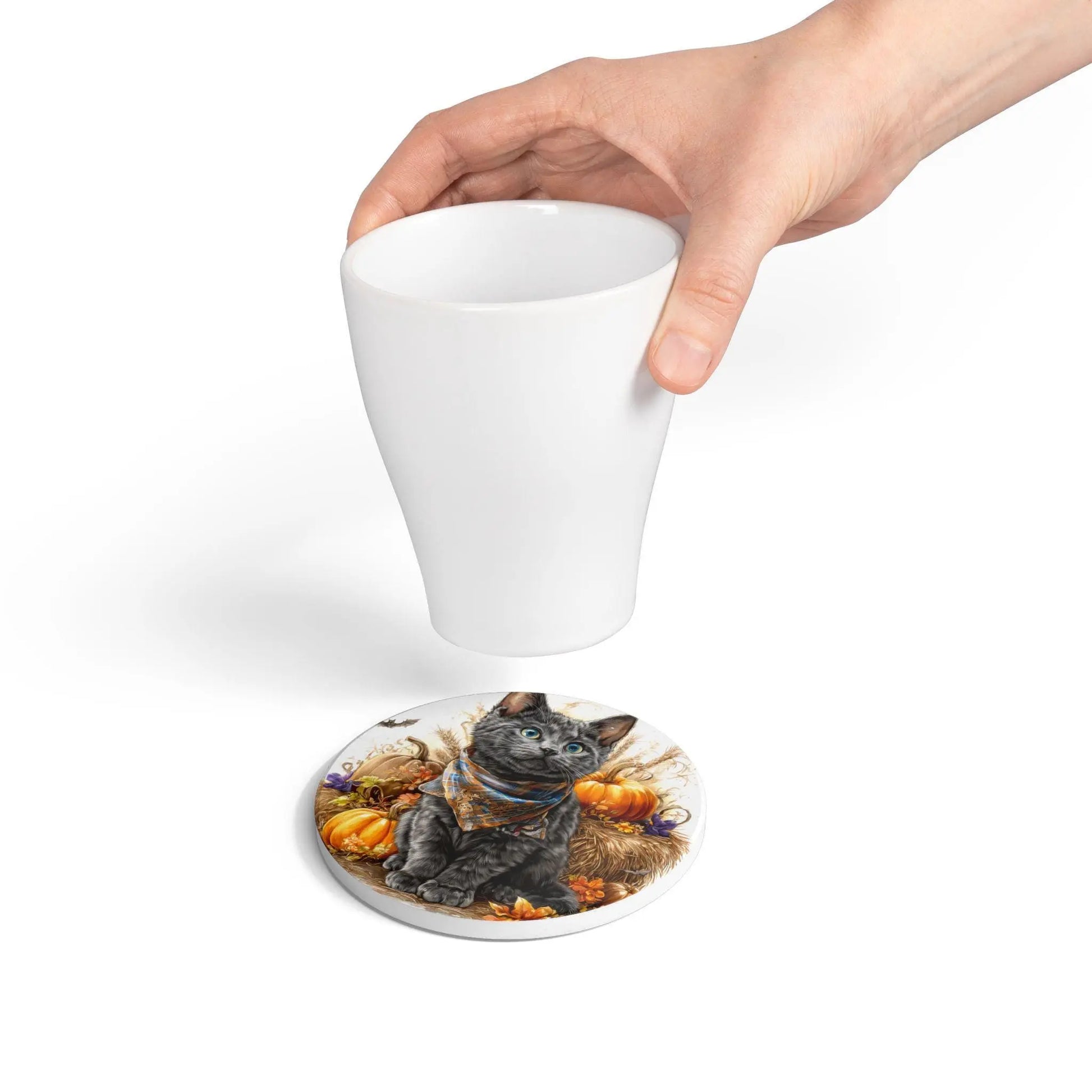 Russian Blue - Autumn Cat Ceramic Coaster | Fall Home Decor | Cute Cat Gifts | Pet Lover Coasters | Halloween Decor Rainbow Chaos Art Studio