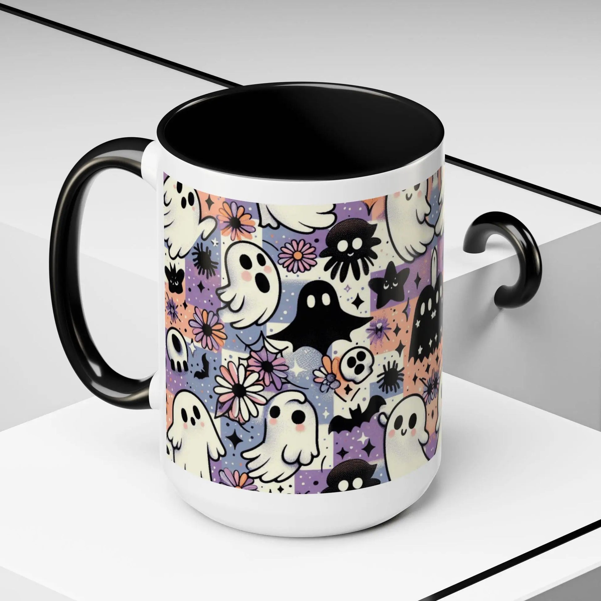 Spooky Ghost Coffee Mug: Halloween Drinkware, Haunted House Decor Rainbow Chaos Art Studio