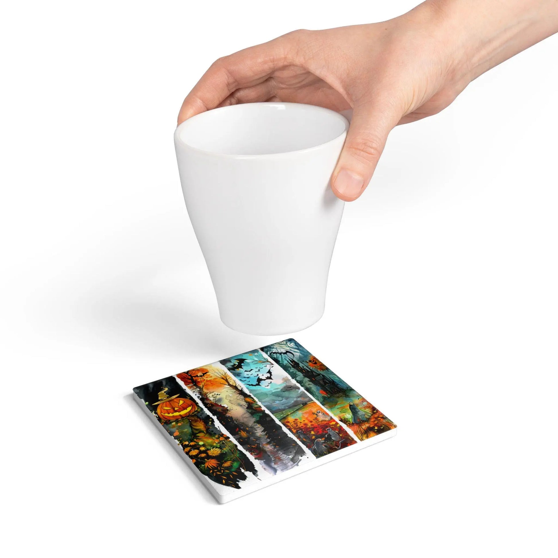 Halloween Ceramic Coaster Set: Spooky Fall Home Decor Rainbow Chaos Art Studio