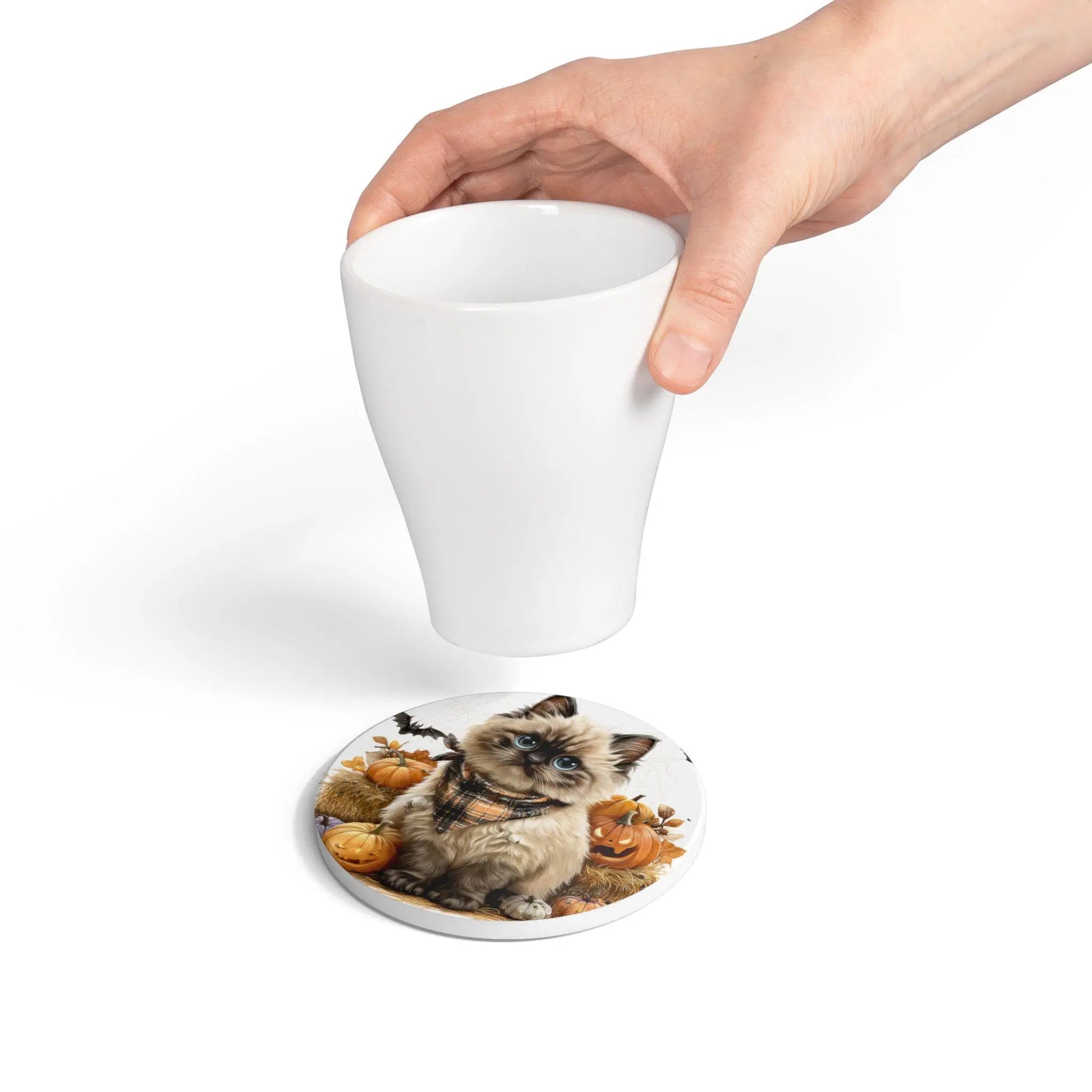 Halloween Cat Ceramic Coaster: Spooky Fall Decor, Pet Lover Gift Rainbow Chaos Art Studio