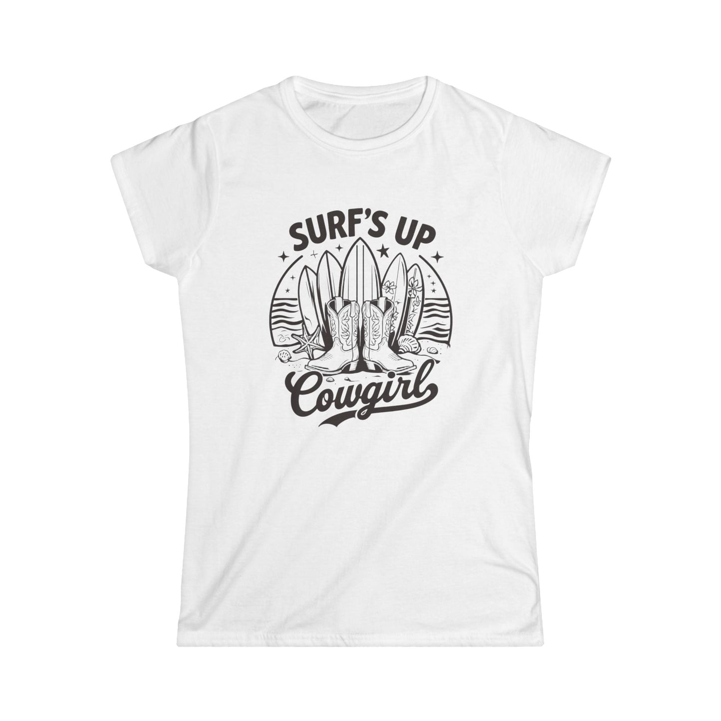 Surf's Up Cowgirl Tee - Relaxed Women's T-Shirt, Beach Apparel, Summer Outfit, Gift for Cowgirls, Surfing Lover's Fashion Printify
