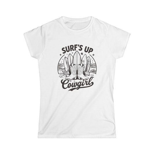 Surf's Up Cowgirl Tee - Relaxed Women's T-Shirt, Beach Apparel, Summer Outfit, Gift for Cowgirls, Surfing Lover's Fashion Printify