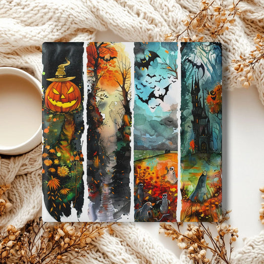 Halloween Ceramic Coaster Set: Spooky Fall Home Decor Rainbow Chaos Art Studio