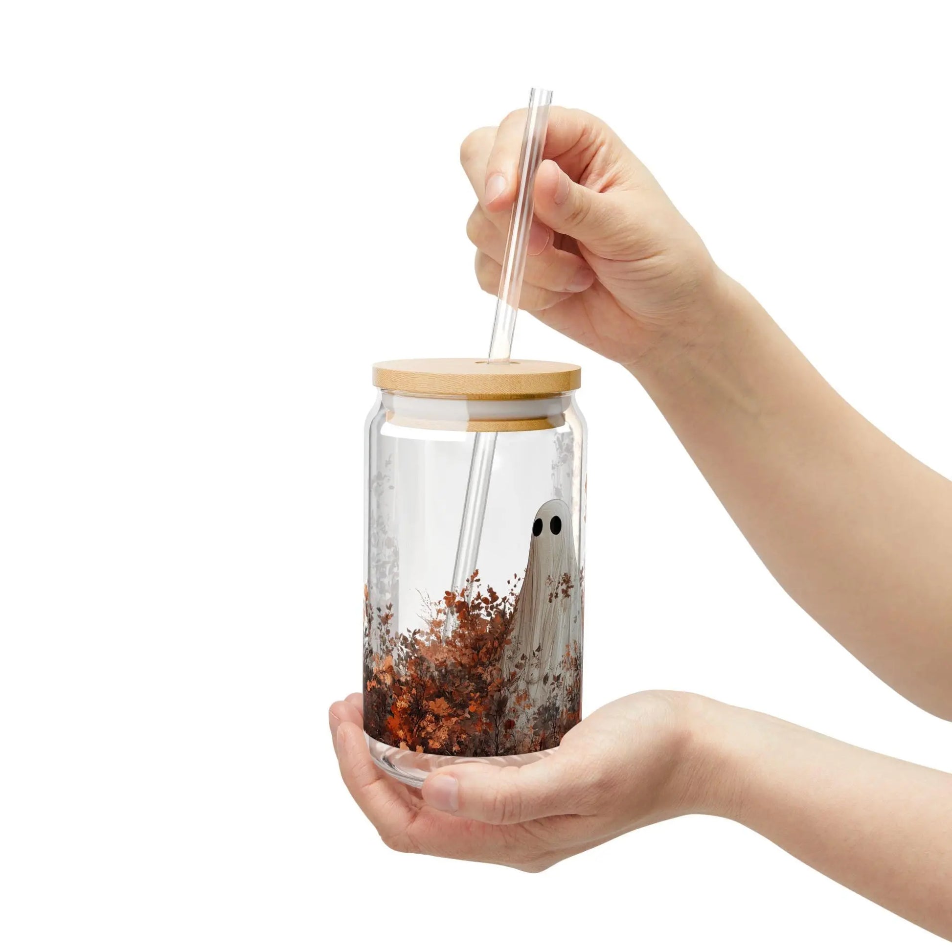 Ghost Sipper Glass: Halloween Drinkware with Straw - 16oz Rainbow Chaos Art Studio