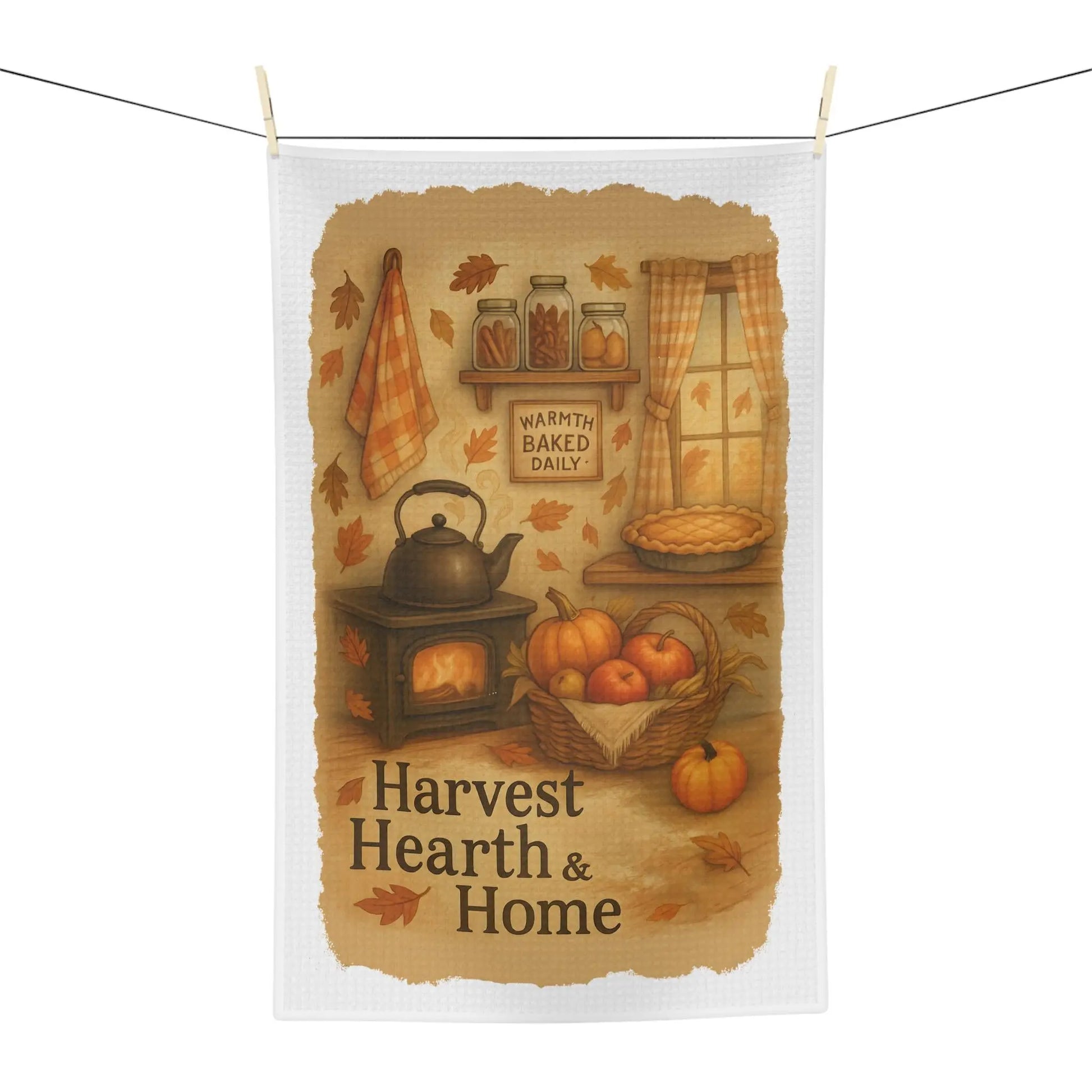 Harvest Hearth Microfiber Tea Towel: Rustic Fall Kitchen Decor Rainbow Chaos Art Studio