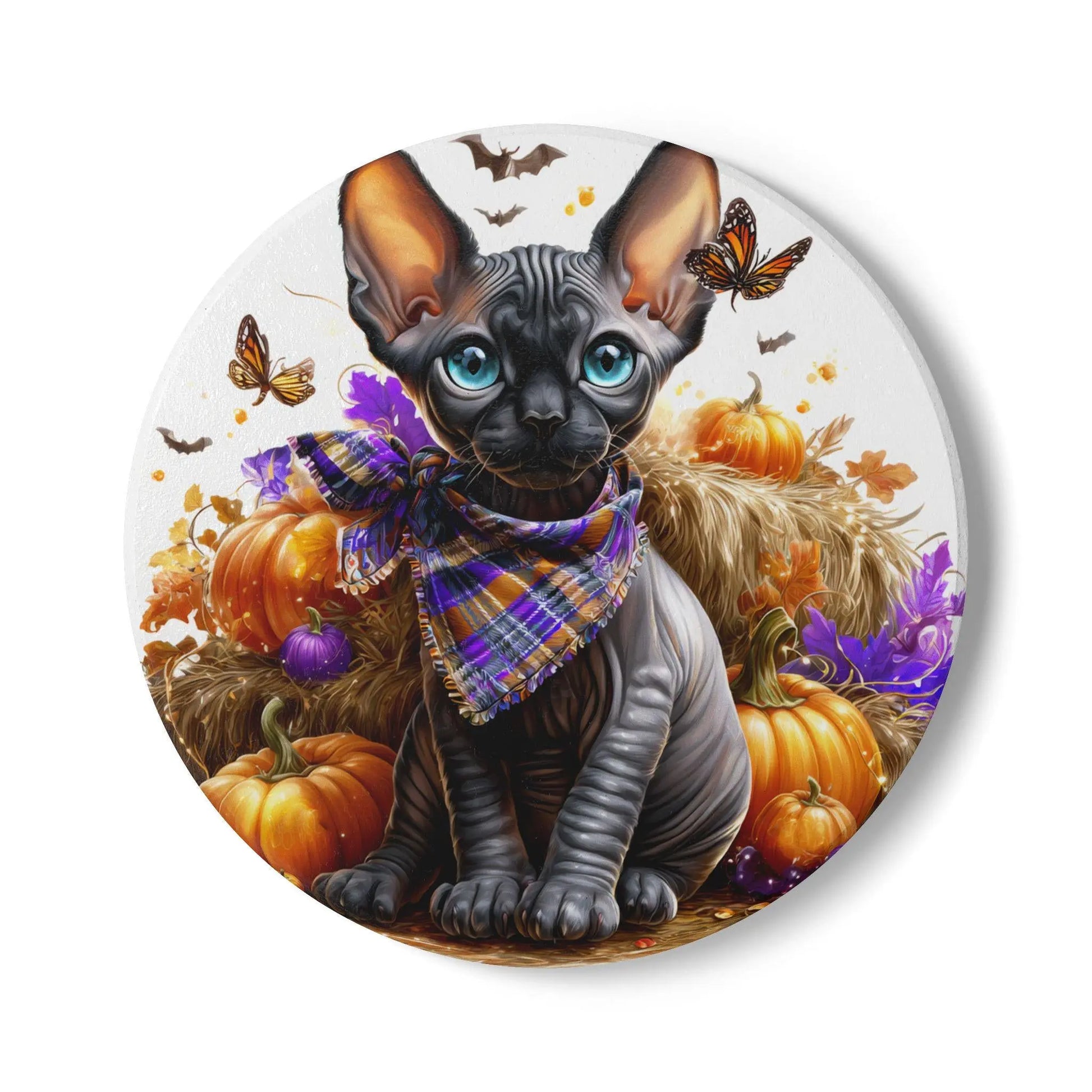 Sphynx Cat Ceramic Coaster: Autumn Decor, Pet Lover Gift Rainbow Chaos Art Studio