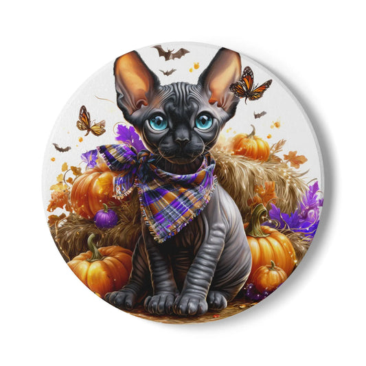 Sphynx Cat Ceramic Coaster: Autumn Decor, Pet Lover Gift Rainbow Chaos Art Studio