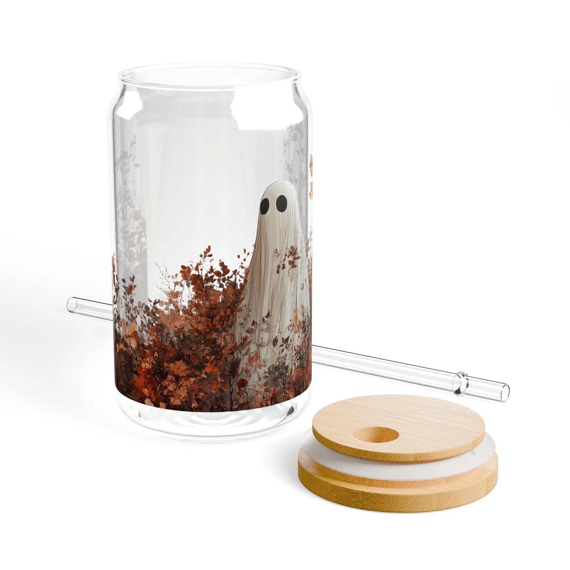 Ghost Sipper Glass: Halloween Drinkware with Straw - 16oz Rainbow Chaos Art Studio