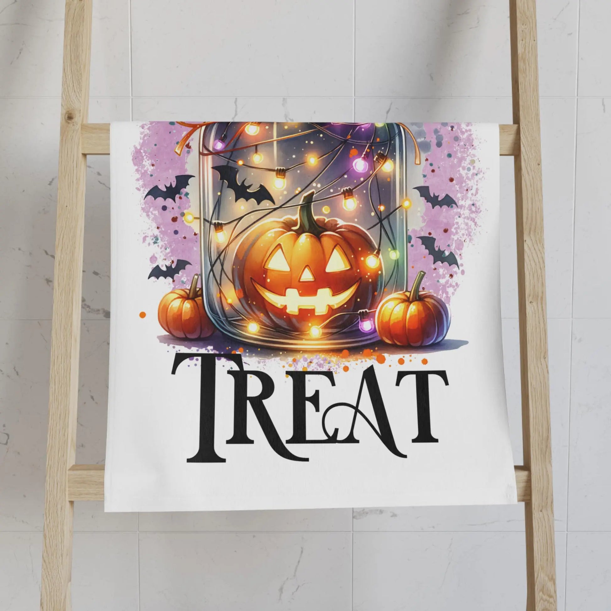 Halloween Hand Towel: Spooky Jack-o'-Lantern Kitchen Decor Rainbow Chaos Art Studio