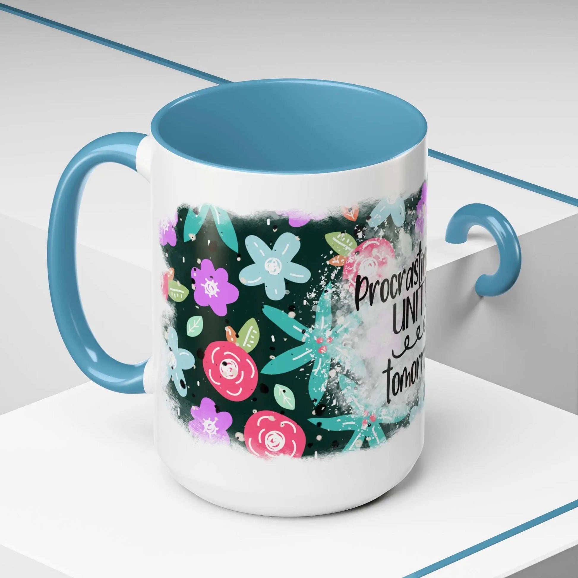 Funny Procrastinators Unite Coffee Mug: Quirky Office Gift Rainbow Chaos Art Studio