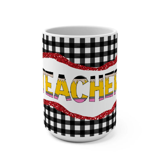 Teacher Appreciation Mug: Colorful Apple Design, 15oz Ceramic Coffee Mug Rainbow Chaos Art Studio