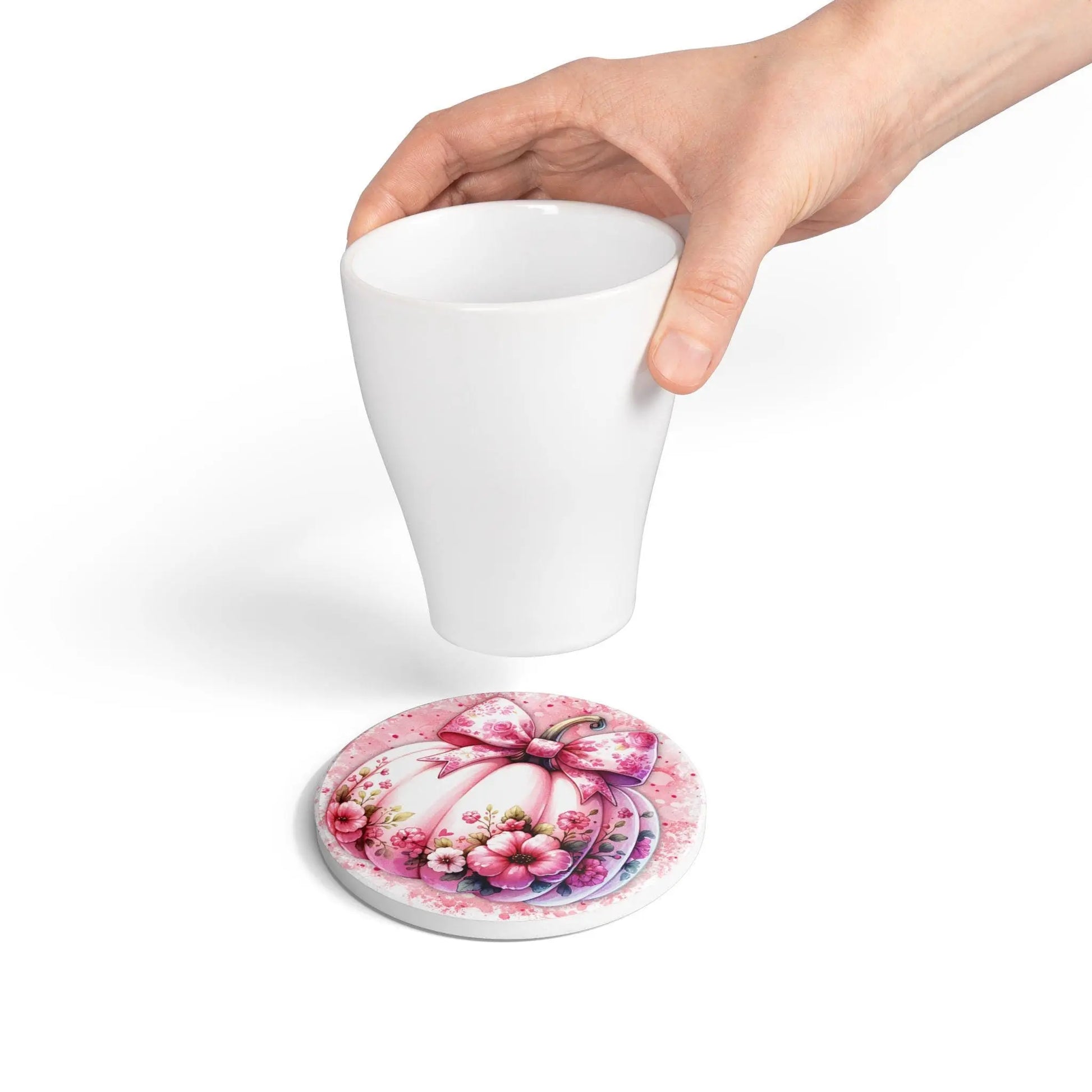 Pumpkin Floral Ceramic Coaster: Whimsical Autumn Table Decor Rainbow Chaos Art Studio