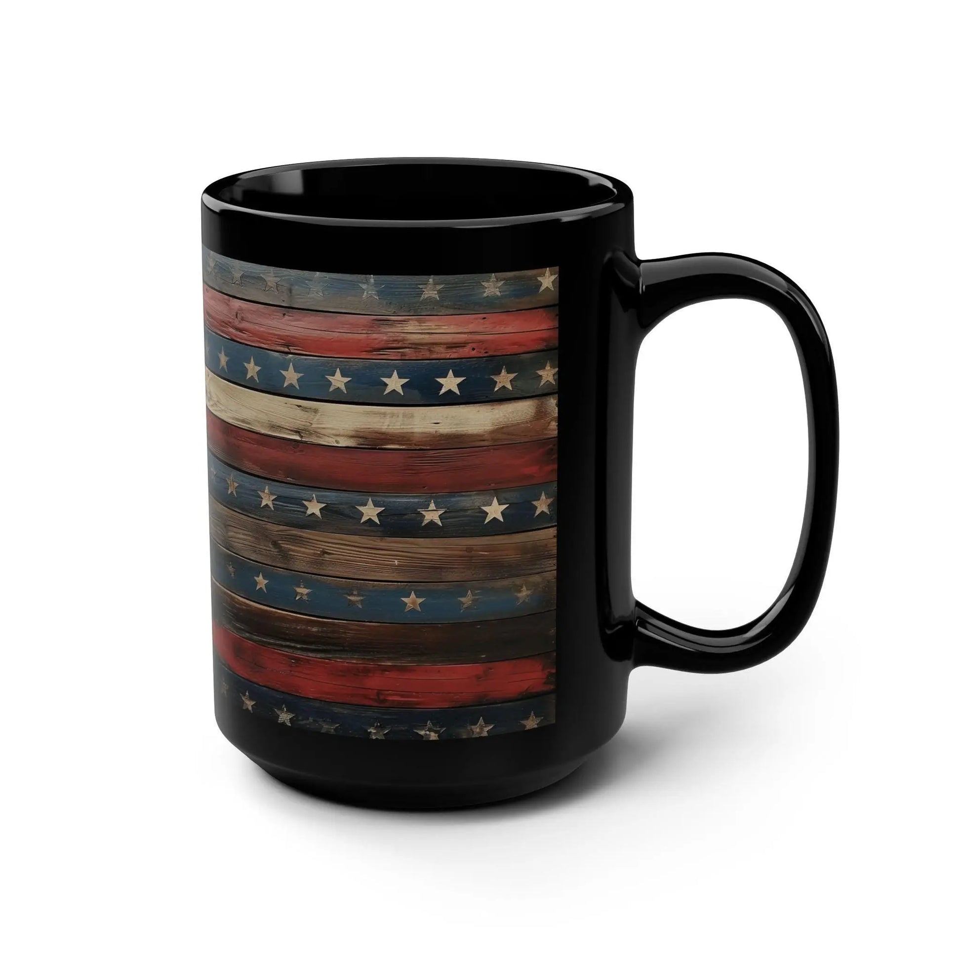 Patriotic Black Coffee Mug: Americana Decor, July 4th Gift Rainbow Chaos Art Studio