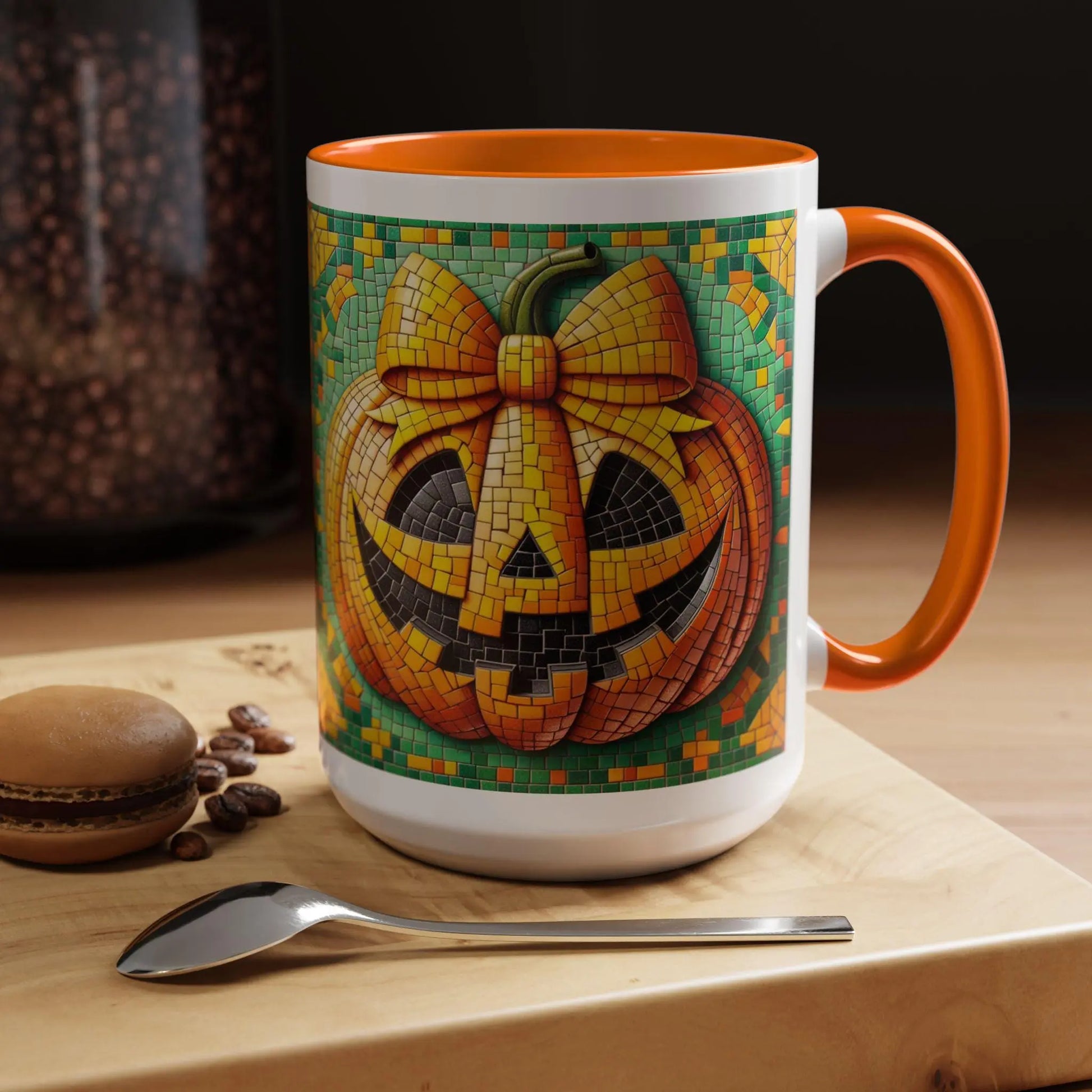 Halloween Pumpkin Accent Coffee Mug, Festive Drinkware, Jack-O-Lantern Porcelain, Fall Decor, Spooky Kitchen Gift Rainbow Chaos Art Studio