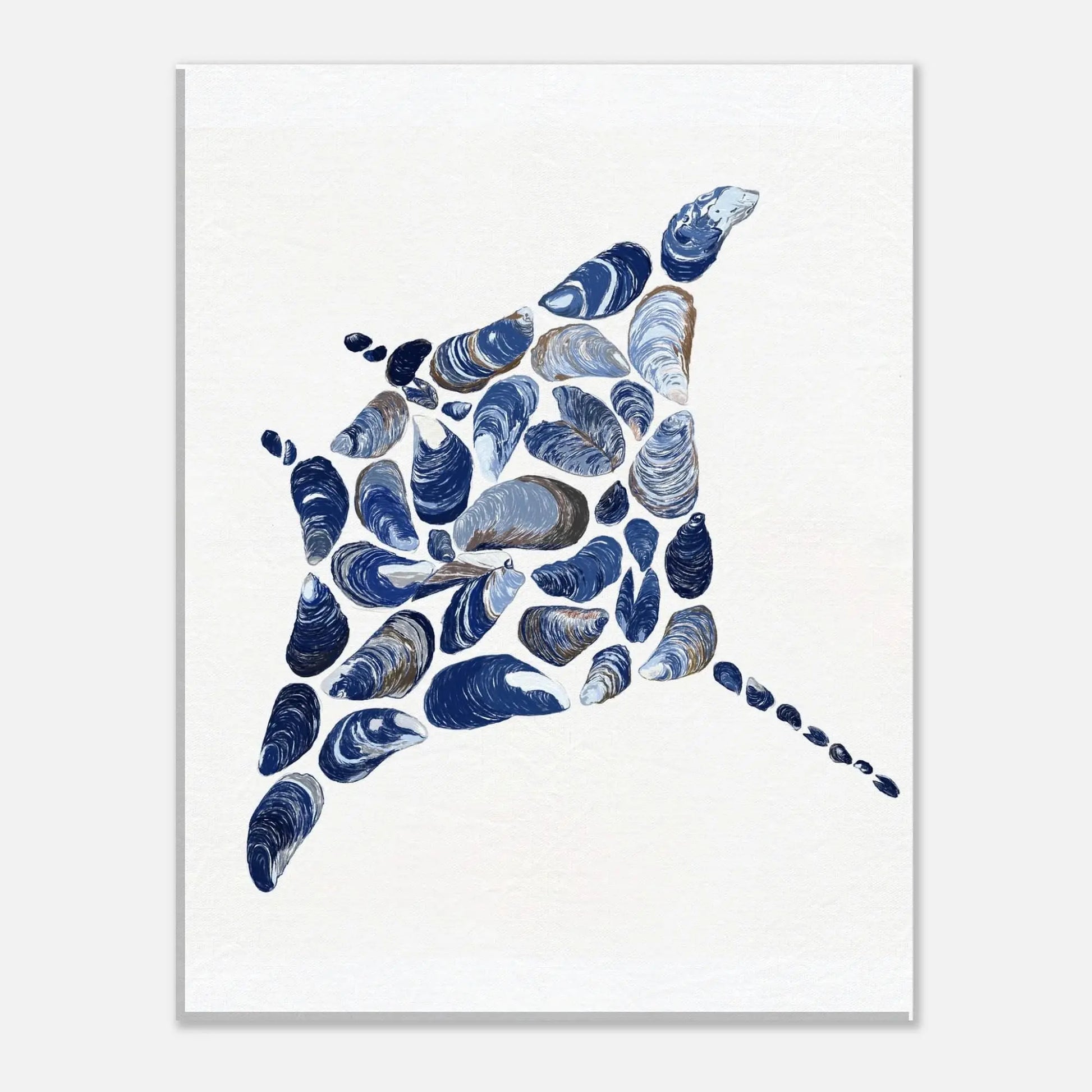 Watercolor Stingray Canvas Print: Mollusk Shells, Enhanced Texture Rainbow Chaos Art Studio