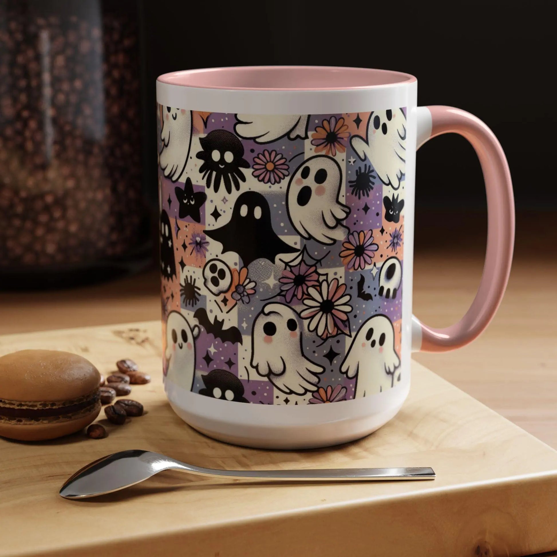Spooky Ghost Coffee Mug: Halloween Drinkware, Haunted House Decor Rainbow Chaos Art Studio