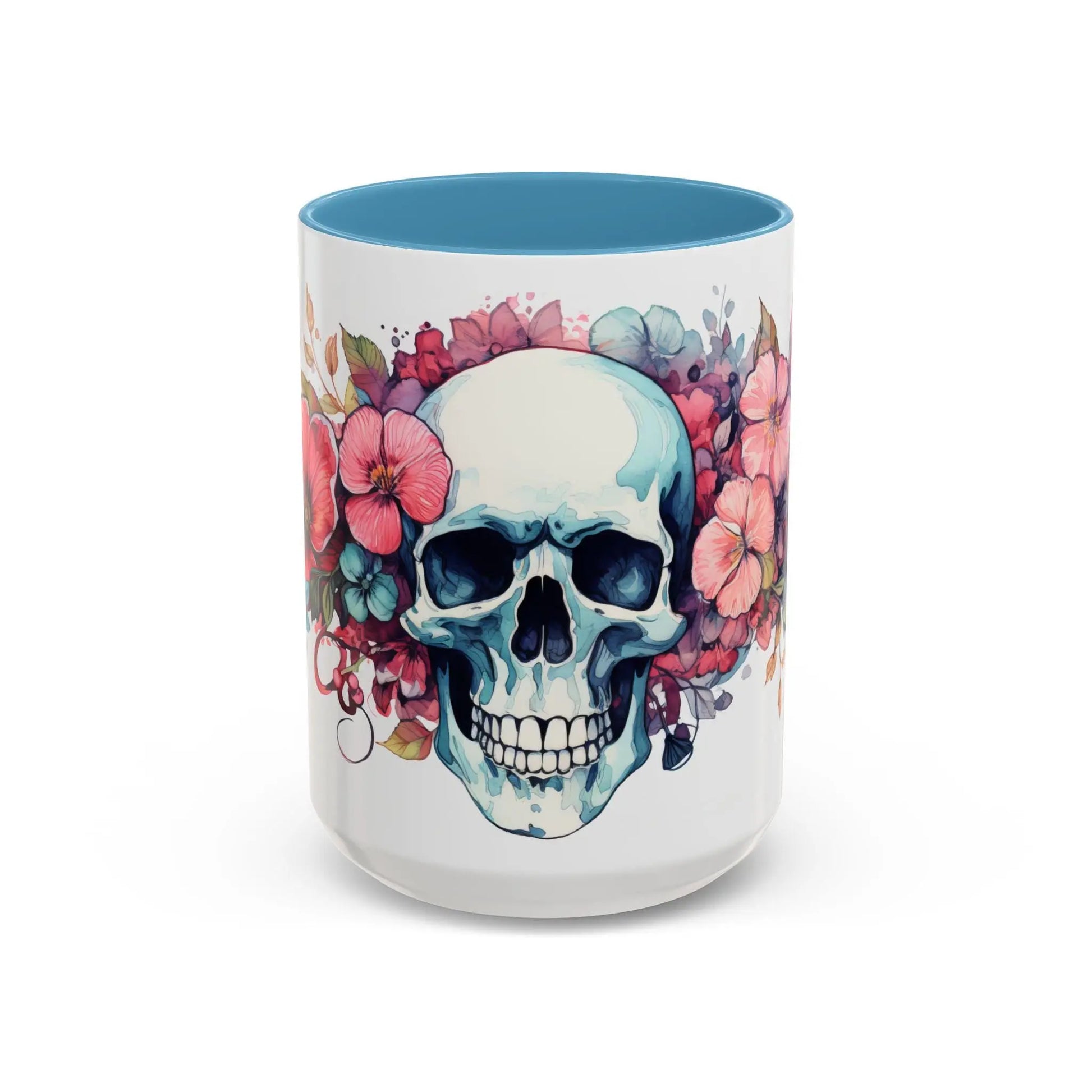 Floral Skull Coffee Mug | Unique Gift for Halloween, Day of the Dead, Skull Lovers, Artisan Coffee Drinkers Rainbow Chaos Art Studio