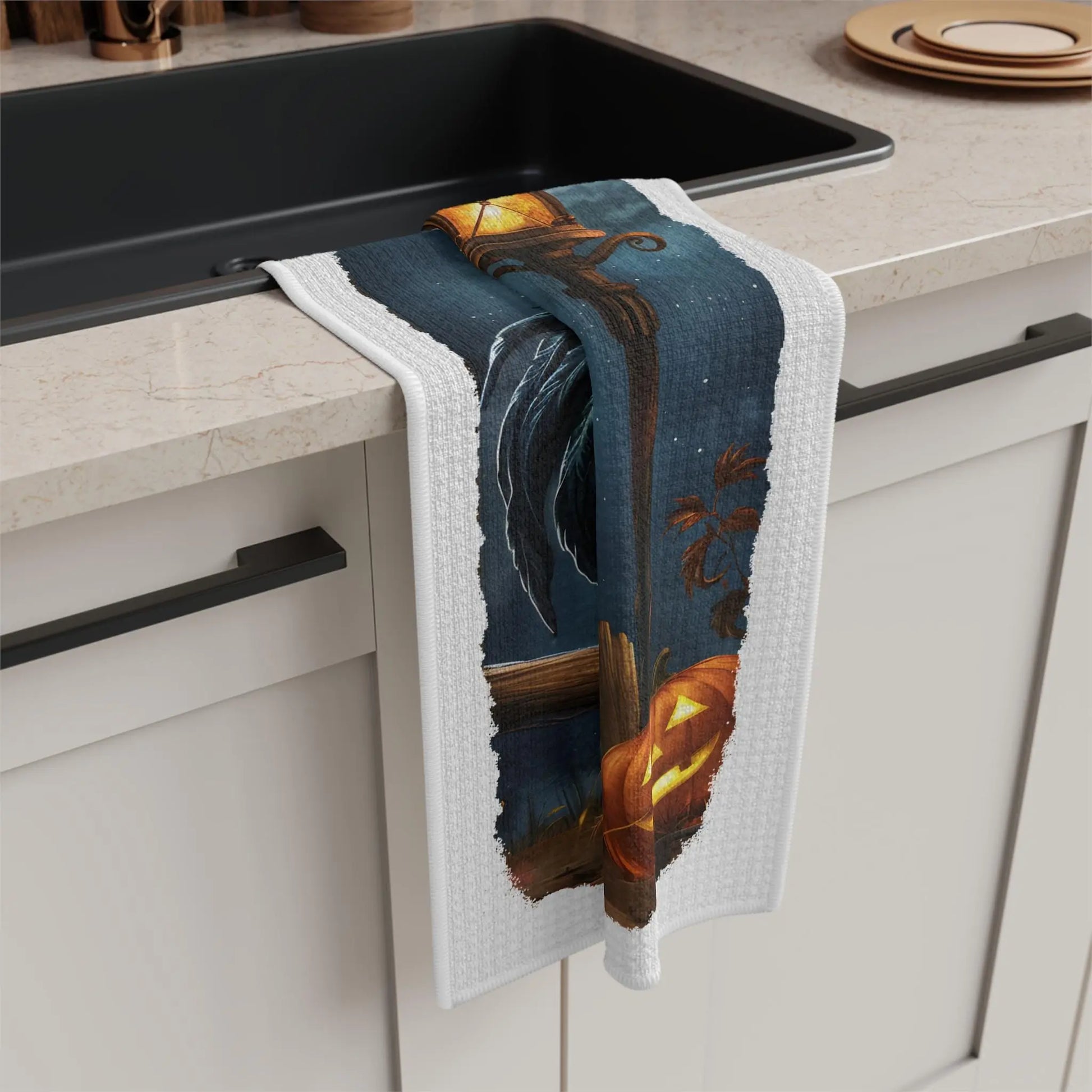 Harvest-Themed Microfiber Tea Towel, Autumn Kitchen Decor, Farmhouse Towel, Halloween Decoration, Gift for Cooks Rainbow Chaos Art Studio