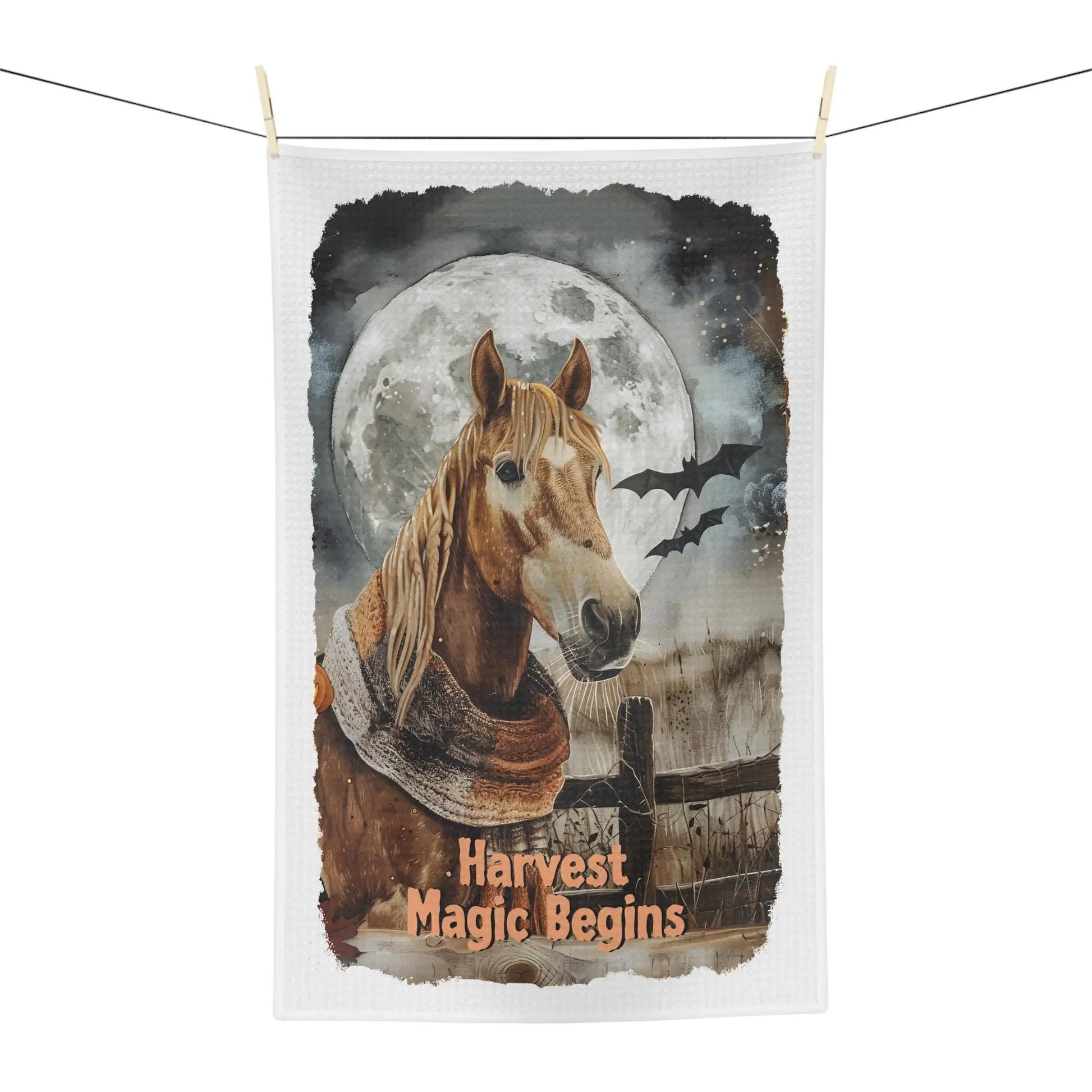 Horse Tea Towel: Harvest Moon Autumn Kitchen Decor Rainbow Chaos Art Studio