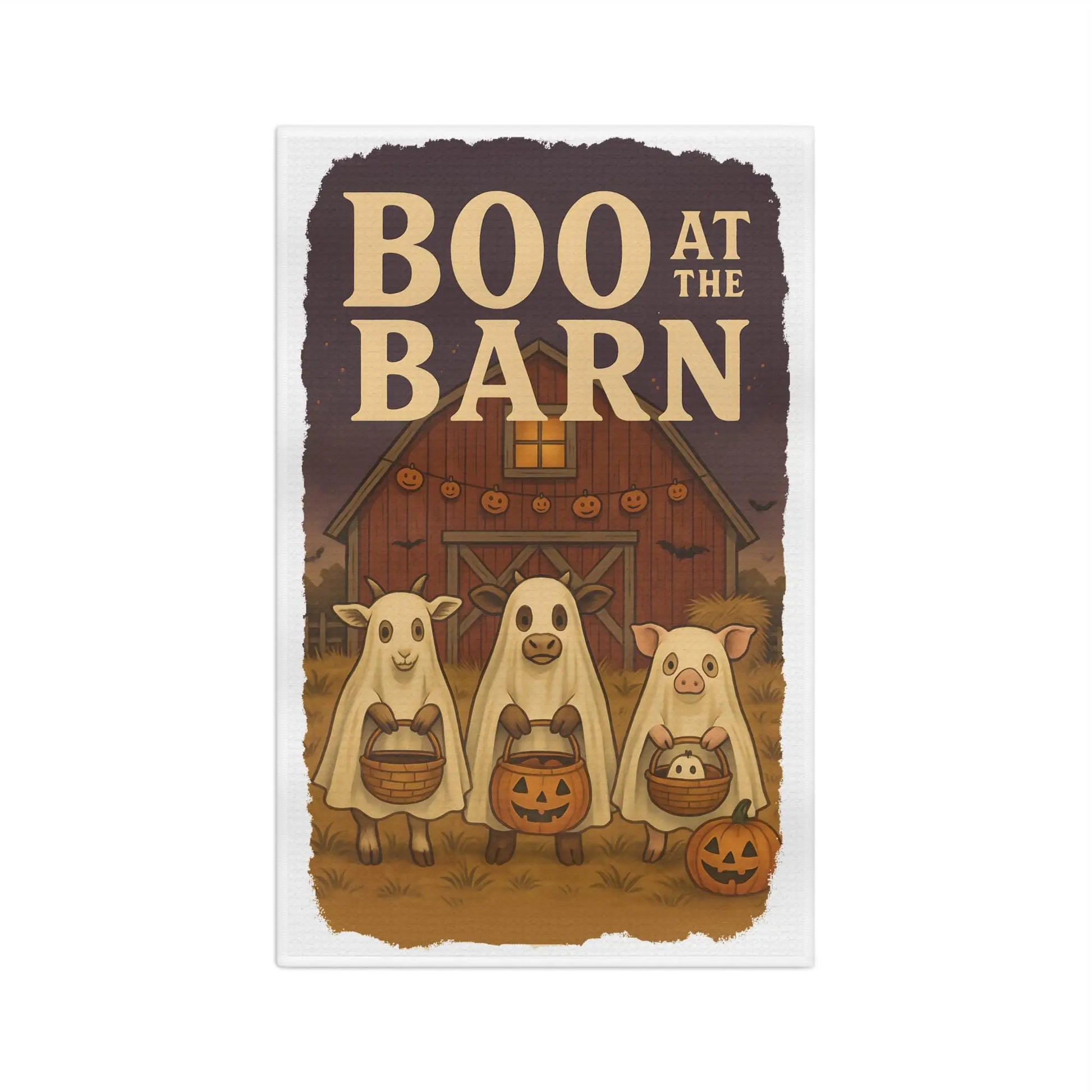 Halloween Farmhouse Tea Towel: Boo at the Barn Kitchen Decor Rainbow Chaos Art Studio