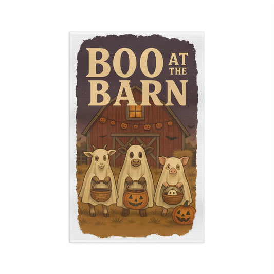 Halloween Farmhouse Tea Towel: Boo at the Barn Kitchen Decor Rainbow Chaos Art Studio