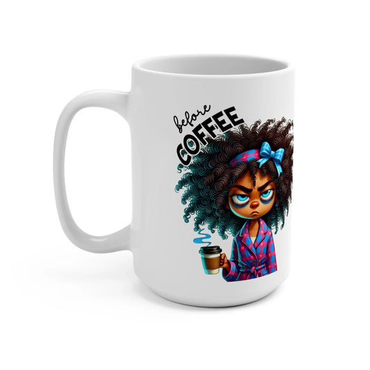 Fully Caffeinated Mug - Cute Character Coffee Cup, Gift for Coffee Lovers, Fun Drinkware, Afro-Beauty Mug, 15oz Tea Mug Rainbow Chaos Art Studio