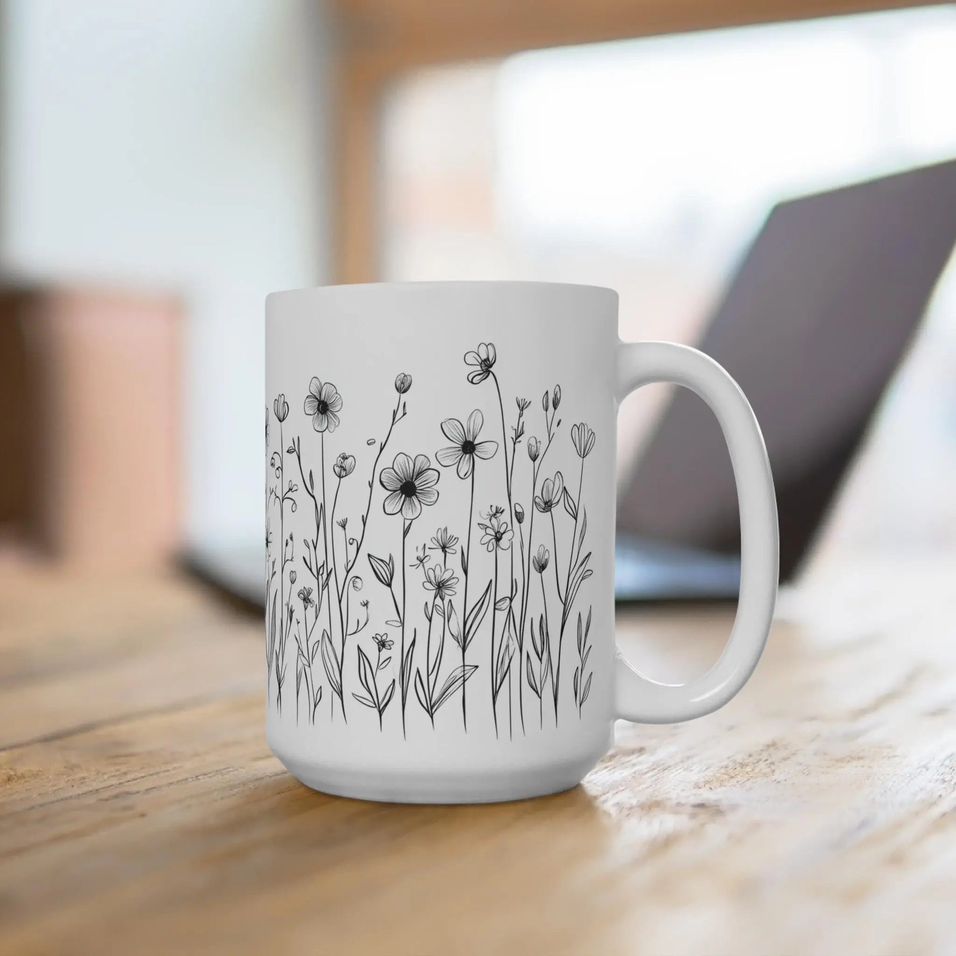 Floral Coffee Mug: 15oz Ceramic, Boho Home Decor, Nature Lover Gift Rainbow Chaos Art Studio