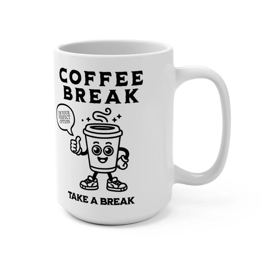 Funny Coffee Break Mug: 15oz Ceramic Office Gift Rainbow Chaos Art Studio