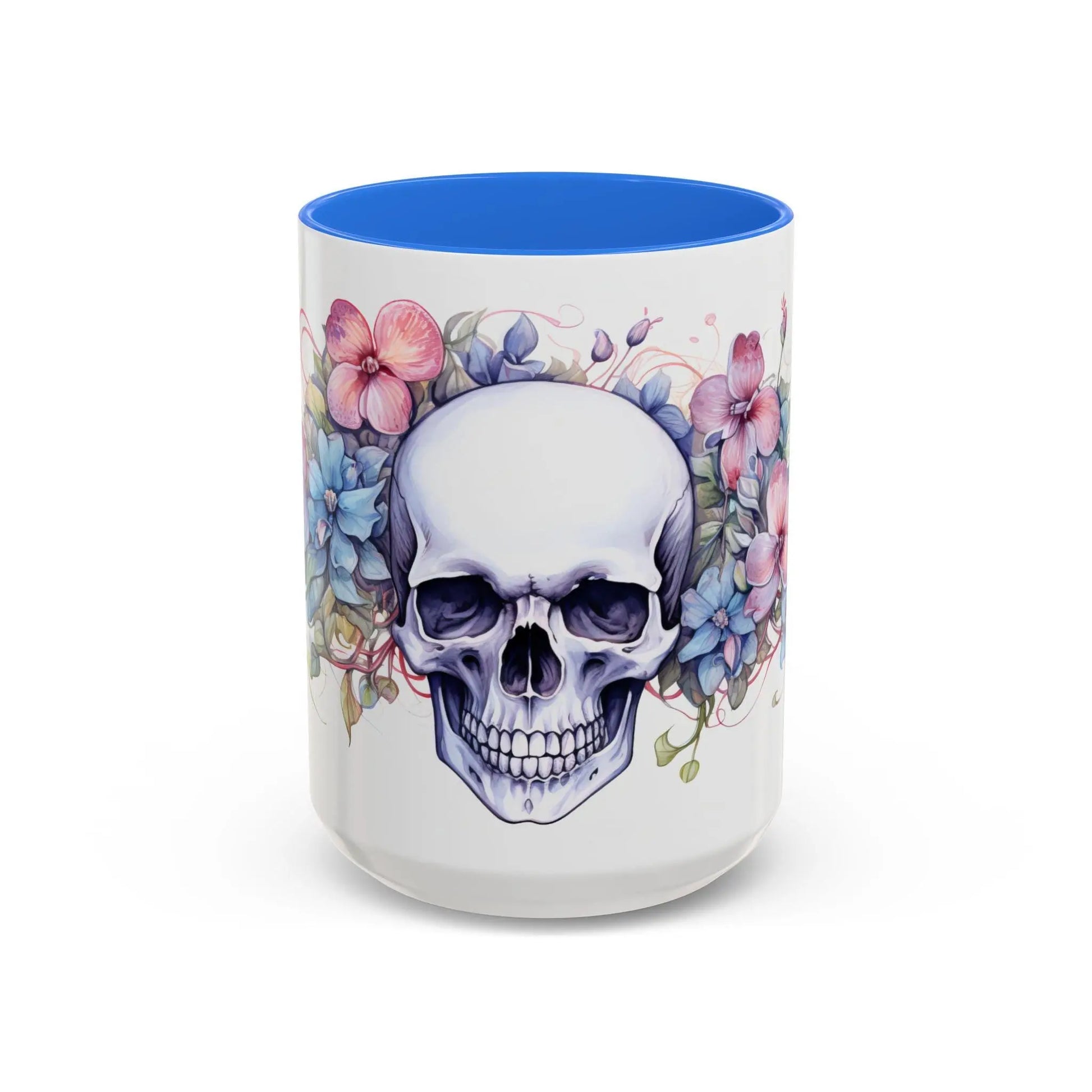 Colorful Skull Flower Coffee Mug: Gothic Floral Drinkware Rainbow Chaos Art Studio