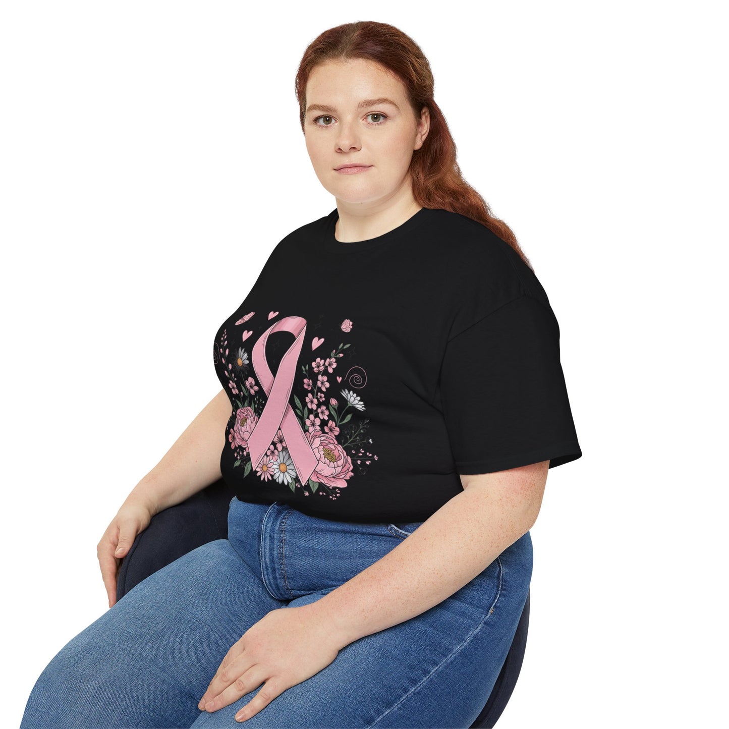 Breast Cancer Awareness Tee, Support Shirt, Floral Ribbon Design, Gift for Her, Unisex T-Shirt