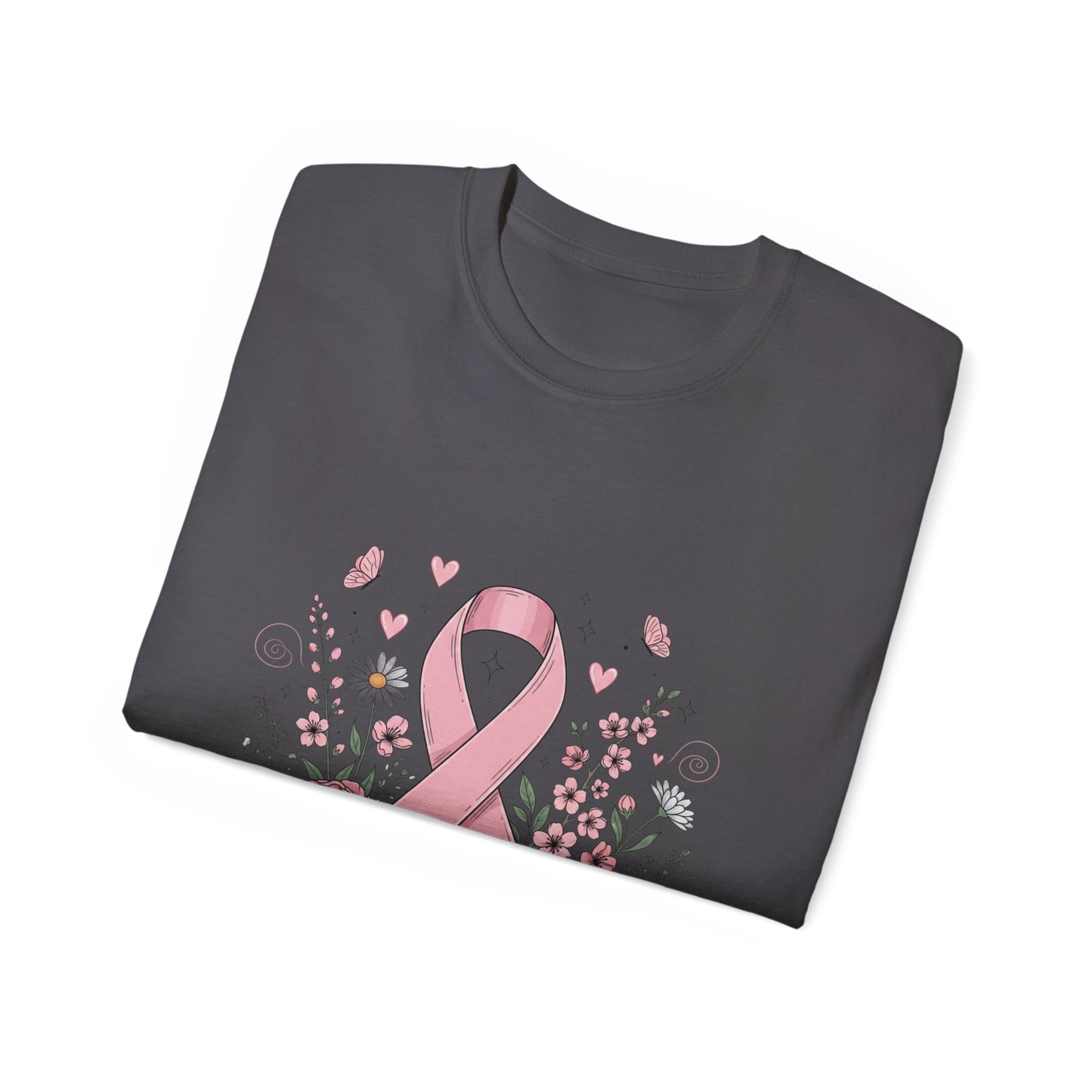 Breast Cancer Awareness Tee, Support Shirt, Floral Ribbon Design, Gift for Her, Unisex T-Shirt