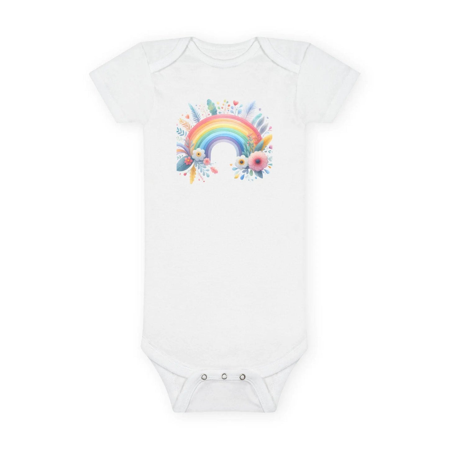 Rainbow Floral Baby Girl Onesie: 100% Cotton Infant Outfit Rainbow Chaos Art Studio
