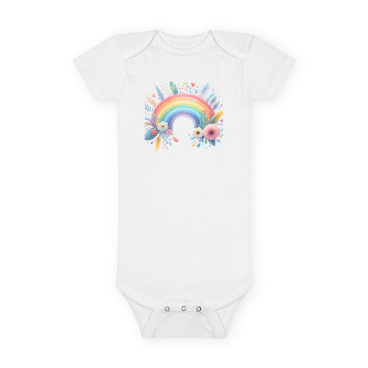 Rainbow Floral Baby Girl Onesie: 100% Cotton Infant Outfit Rainbow Chaos Art Studio