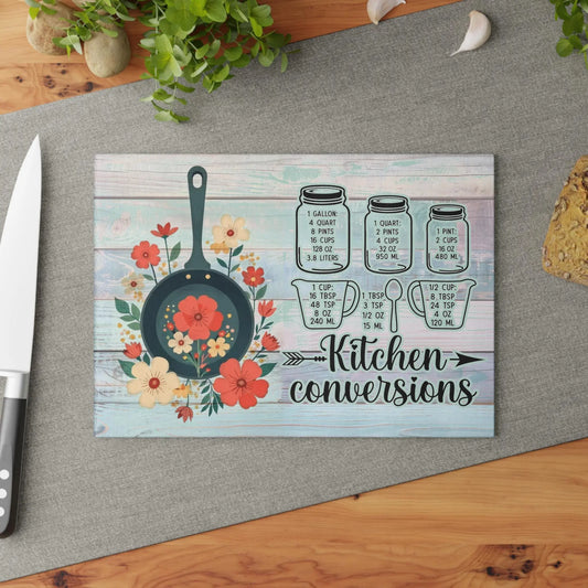 Floral Glass Kitchen Cutting Board: Vintage Style Decor Rainbow Chaos Art Studio