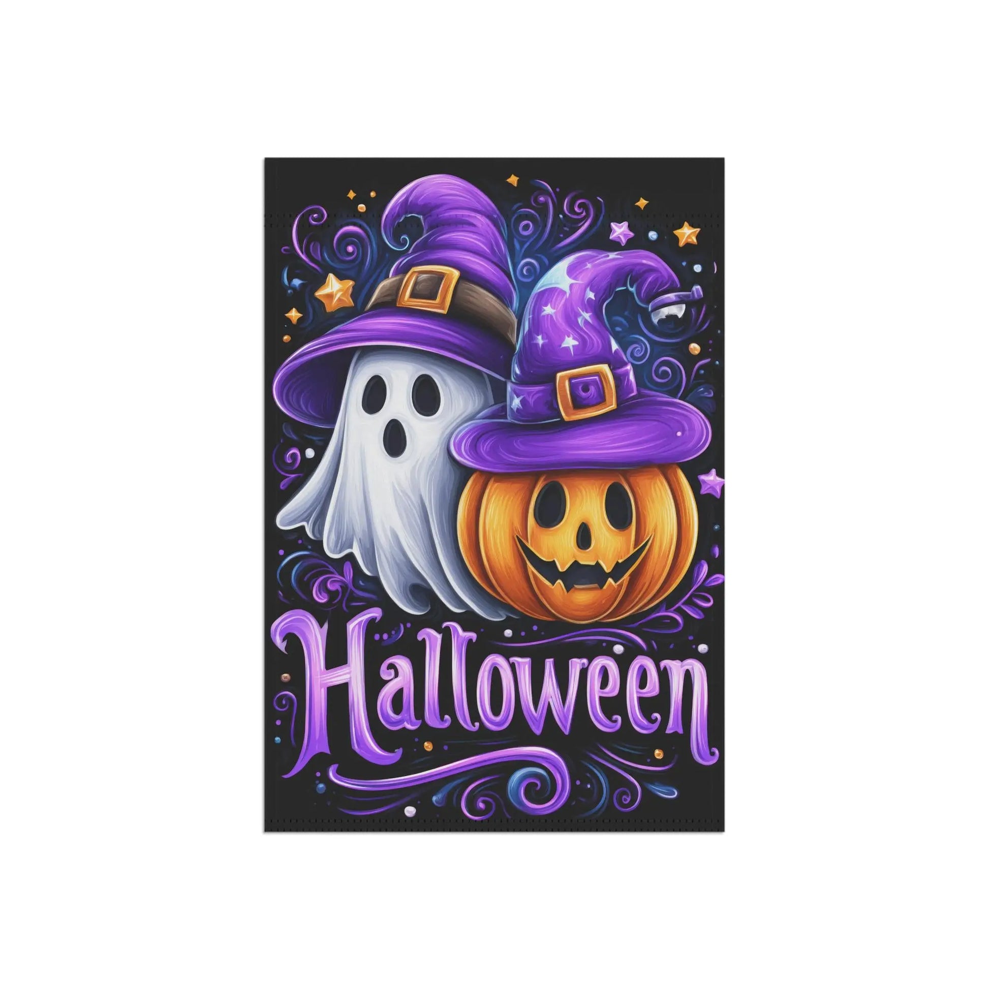 Halloween Garden Flag: Spooky Ghosts & Pumpkins - Double Sided Rainbow Chaos Art Studio