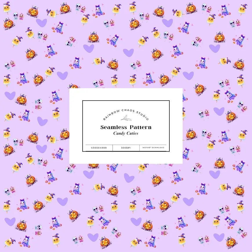 Candy Cuties Seamless Pattern | INSTANT DOWNLOAD | Halloween | Digital Paper | Craft Paper Rainbow Chaos Art Studio
