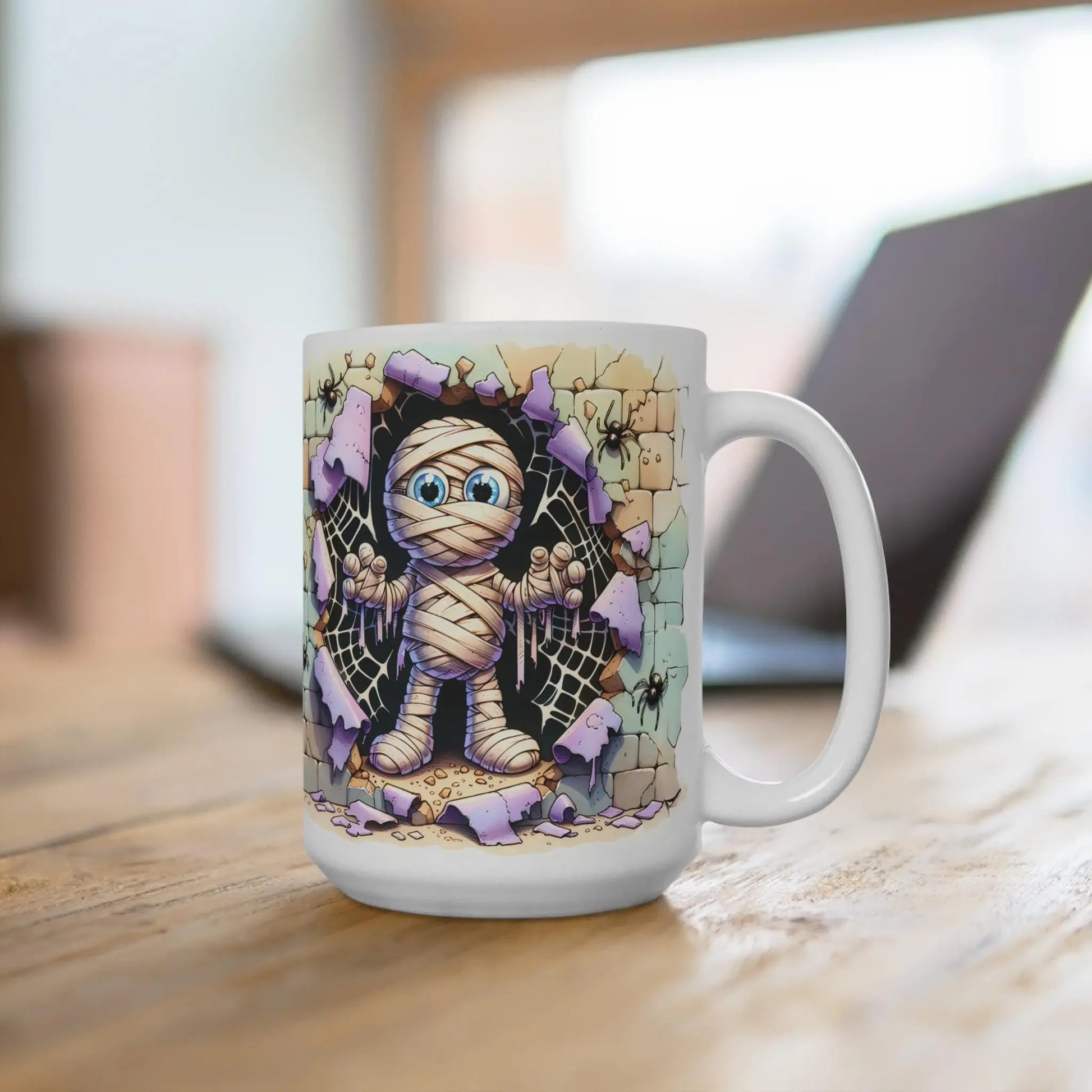Mummy Halloween Coffee Mug: Spooky Witchy Decor, Fall Tea Cup Rainbow Chaos Art Studio