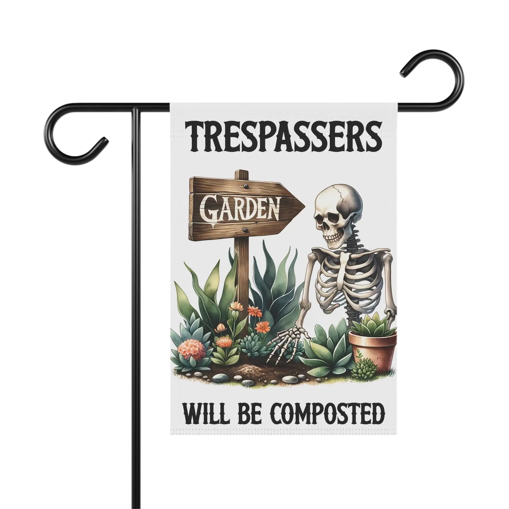 Funny Garden Banner: Trespassers Will Be Composted - Humorous Garden Decor Rainbow Chaos Art Studio
