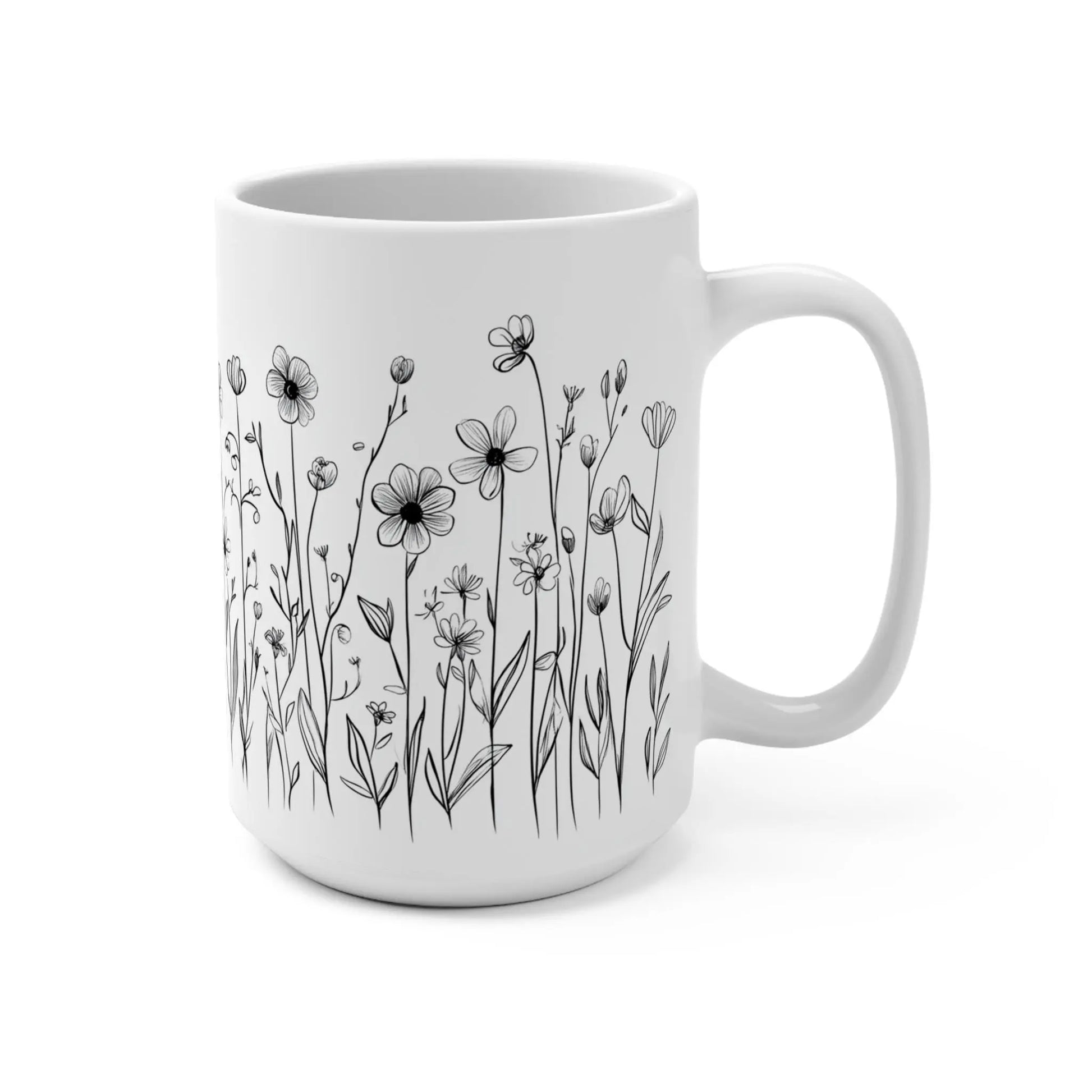 Floral Coffee Mug: 15oz Ceramic, Boho Home Decor, Nature Lover Gift Rainbow Chaos Art Studio