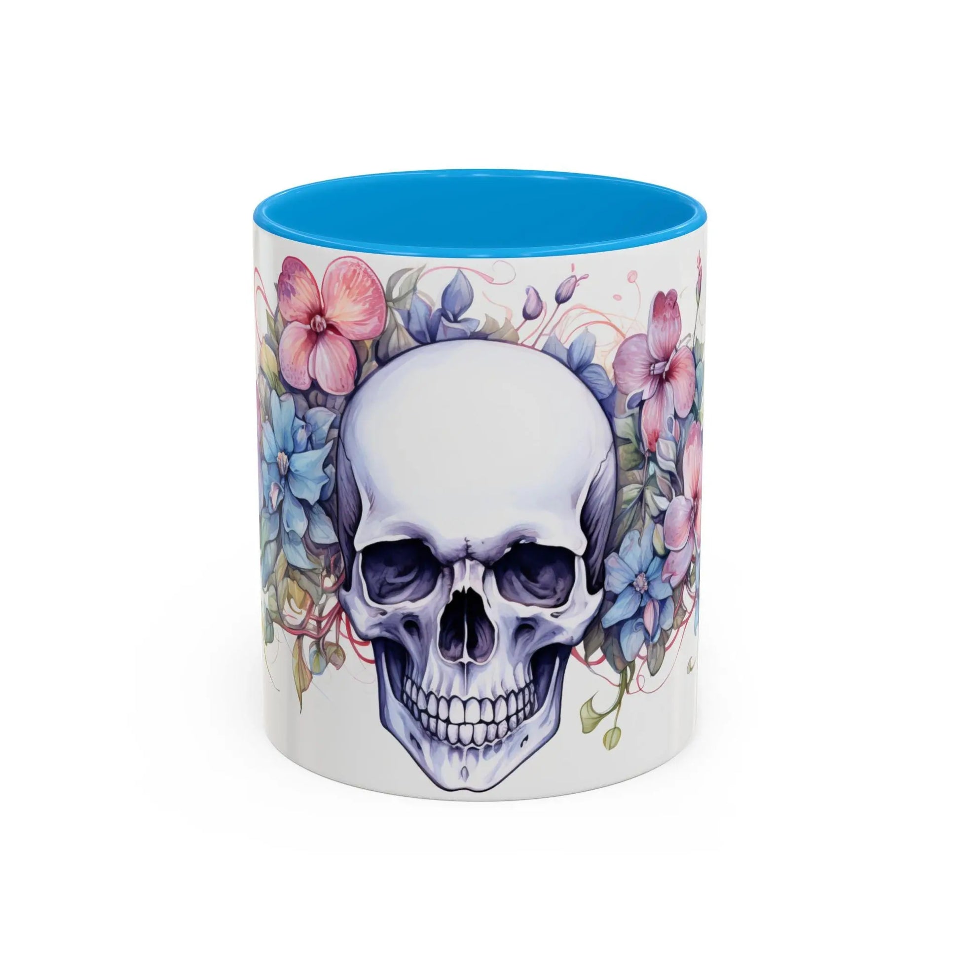 Colorful Skull Flower Coffee Mug: Gothic Floral Drinkware Rainbow Chaos Art Studio