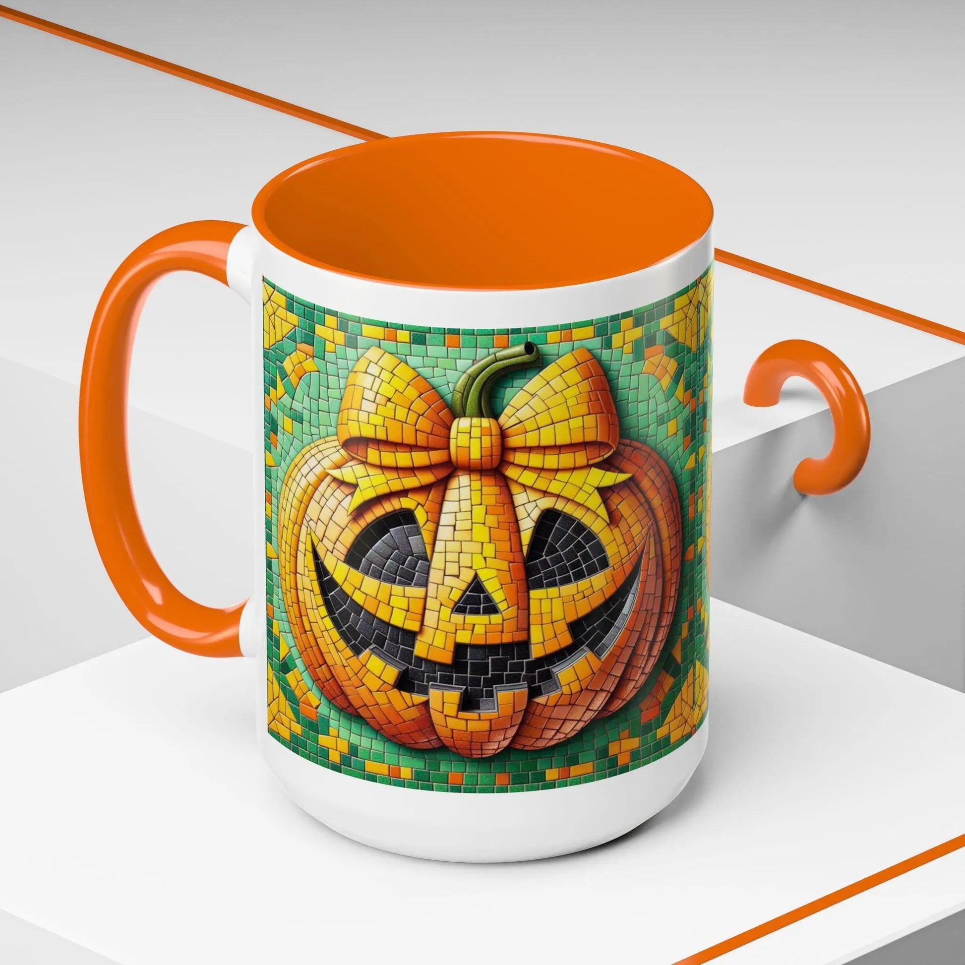 Halloween Pumpkin Accent Coffee Mug, Festive Drinkware, Jack-O-Lantern Porcelain, Fall Decor, Spooky Kitchen Gift Rainbow Chaos Art Studio