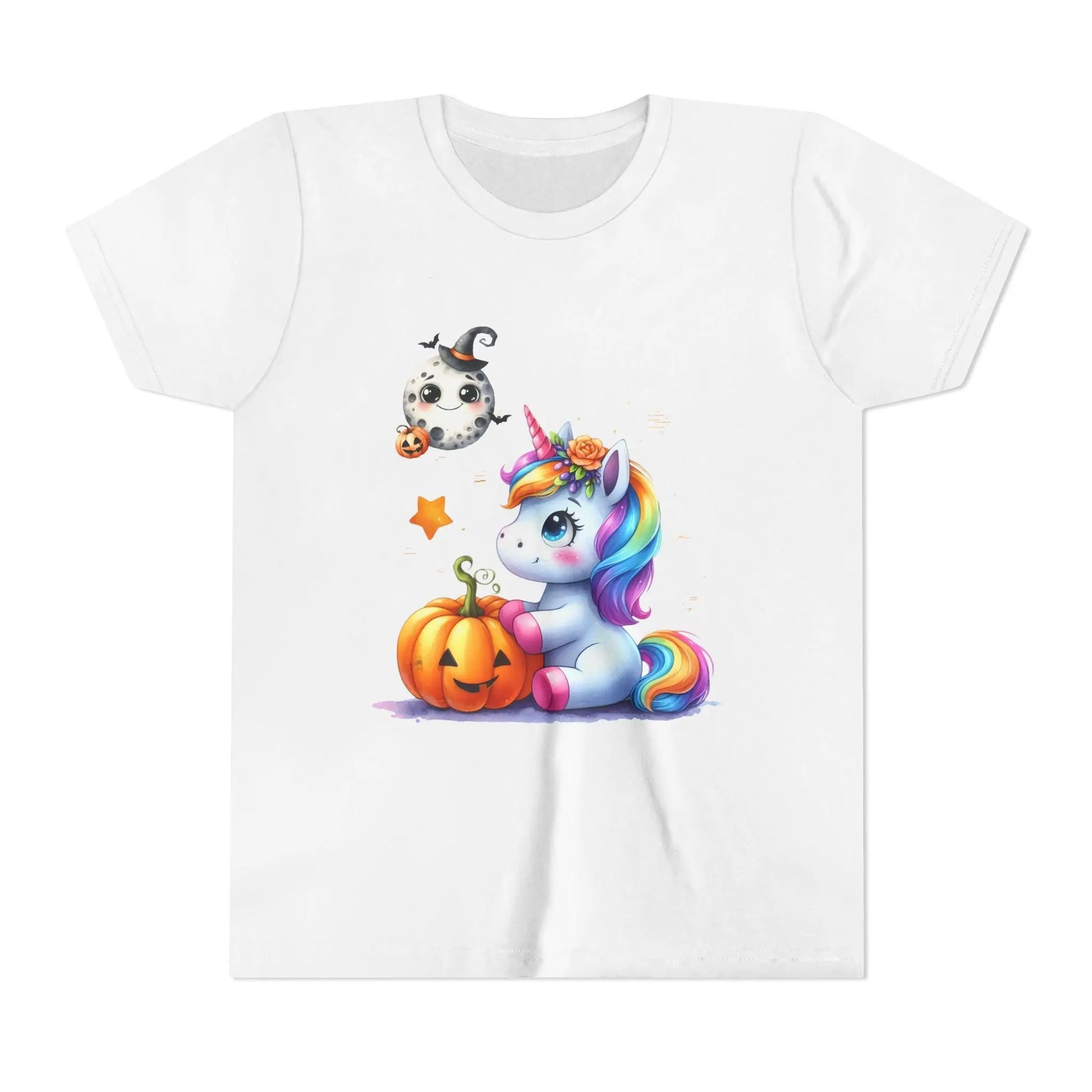 Unicorn Halloween Tee: Girls' Short Sleeve Cotton Shirt Rainbow Chaos Art Studio