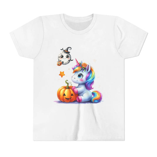 Unicorn Halloween Tee: Girls' Short Sleeve Cotton Shirt Rainbow Chaos Art Studio