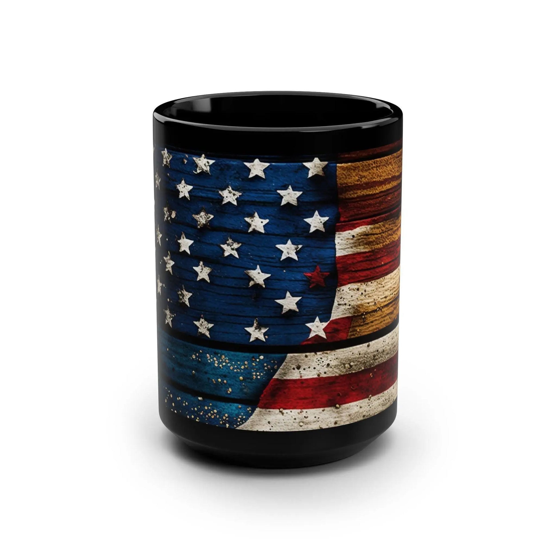 Distressed American Flag Coffee Mug: 15oz Patriotic Ceramic Drinkware Rainbow Chaos Art Studio