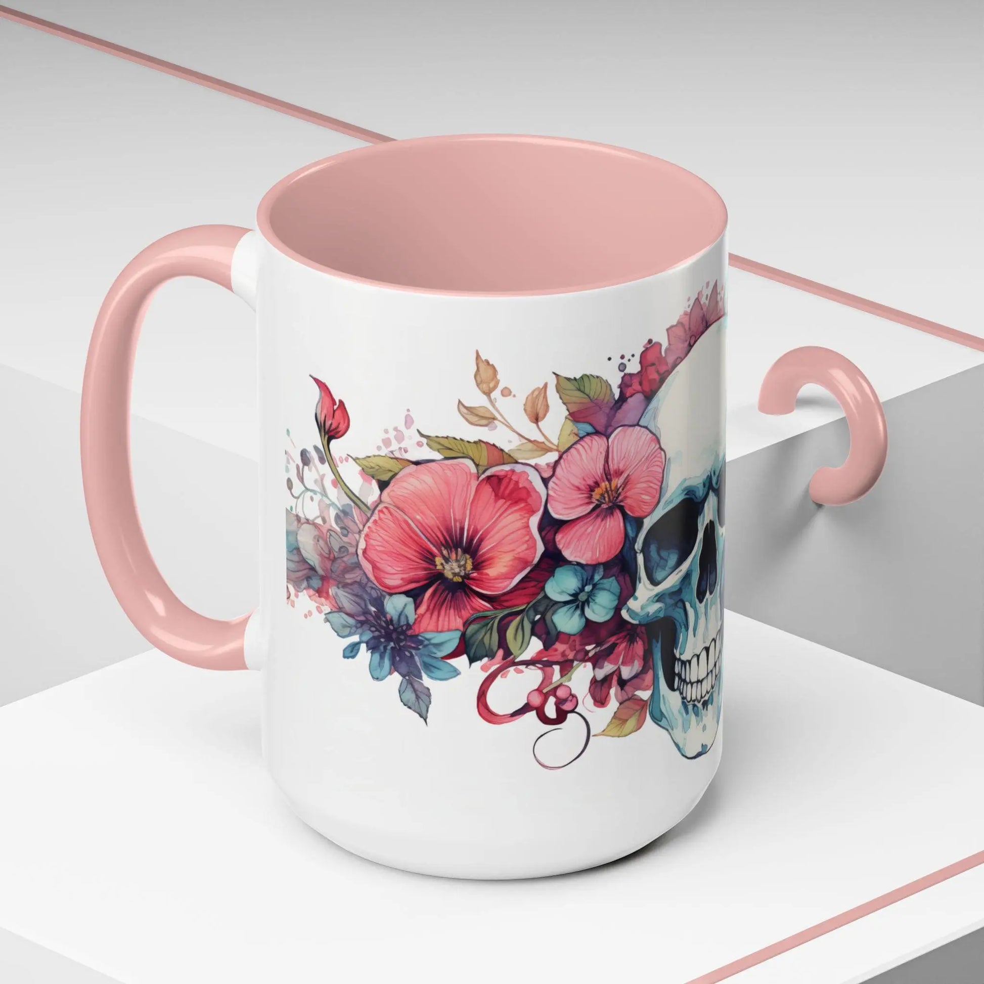 Floral Skull Coffee Mug | Unique Gift for Halloween, Day of the Dead, Skull Lovers, Artisan Coffee Drinkers Rainbow Chaos Art Studio