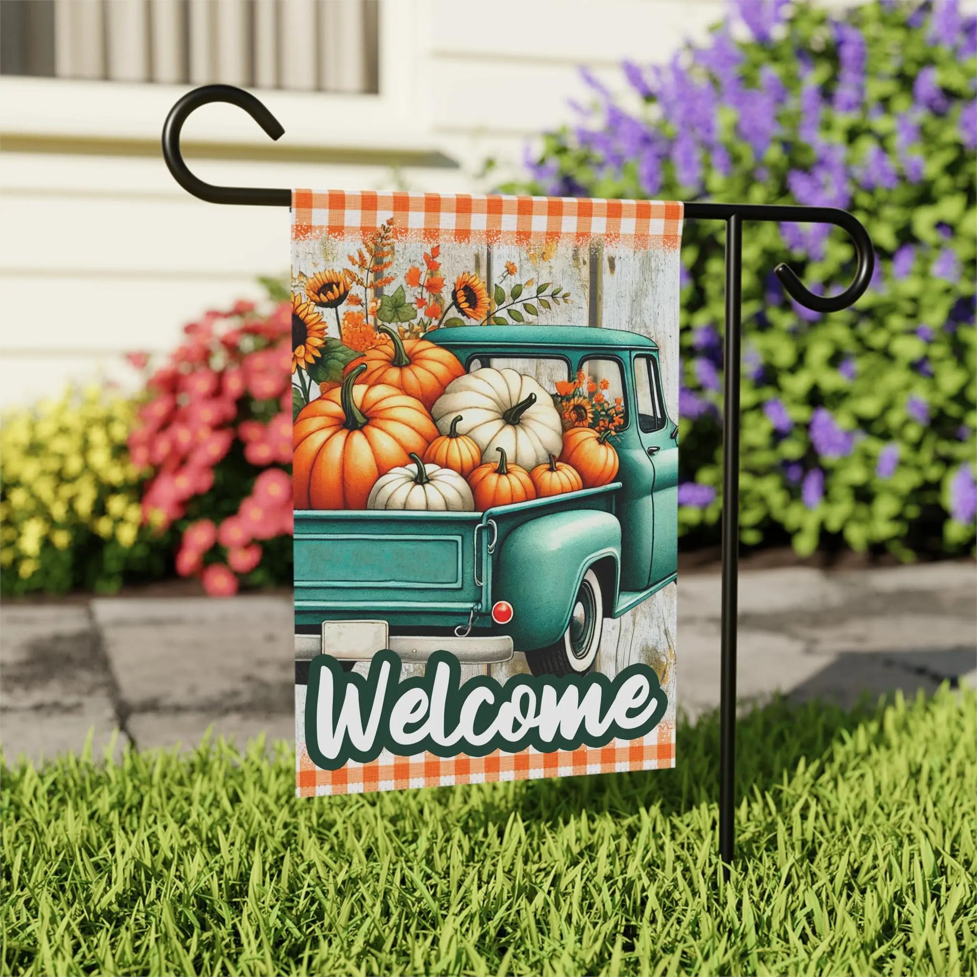 Welcome Garden Banner | Fall Decor, Outdoor Sign, Pumpkin Theme, Front Porch Welcome, Seasonal Decoration Rainbow Chaos Art Studio
